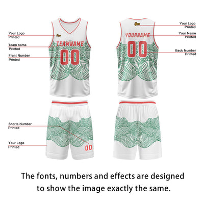 Custom White Green Red Basketball Jersey Uniform Suit Printed Your Logo Name Number enthsush