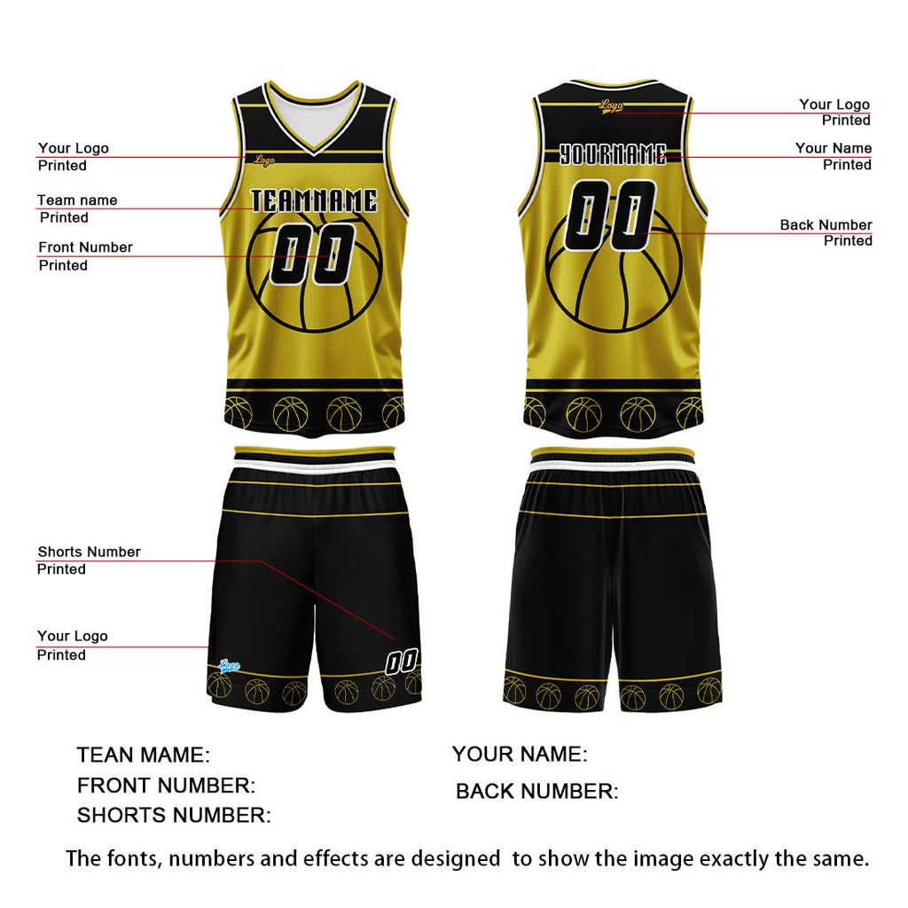Custom Black Yellow Basketball Jersey Uniform Suit Printed Your Logo Name Number enthsush