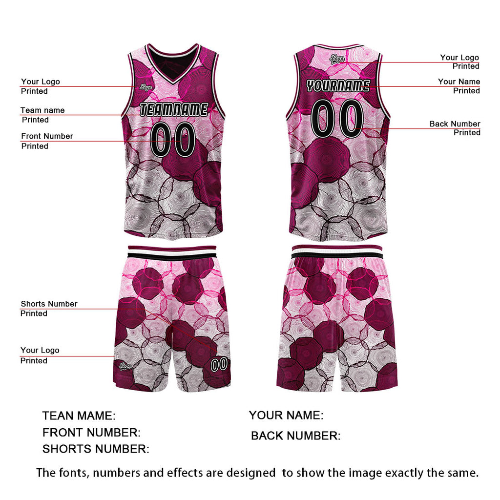 Custom Pink Red Reversible Basketball Suit for Adults and Kids Personalized Jersey enthsush