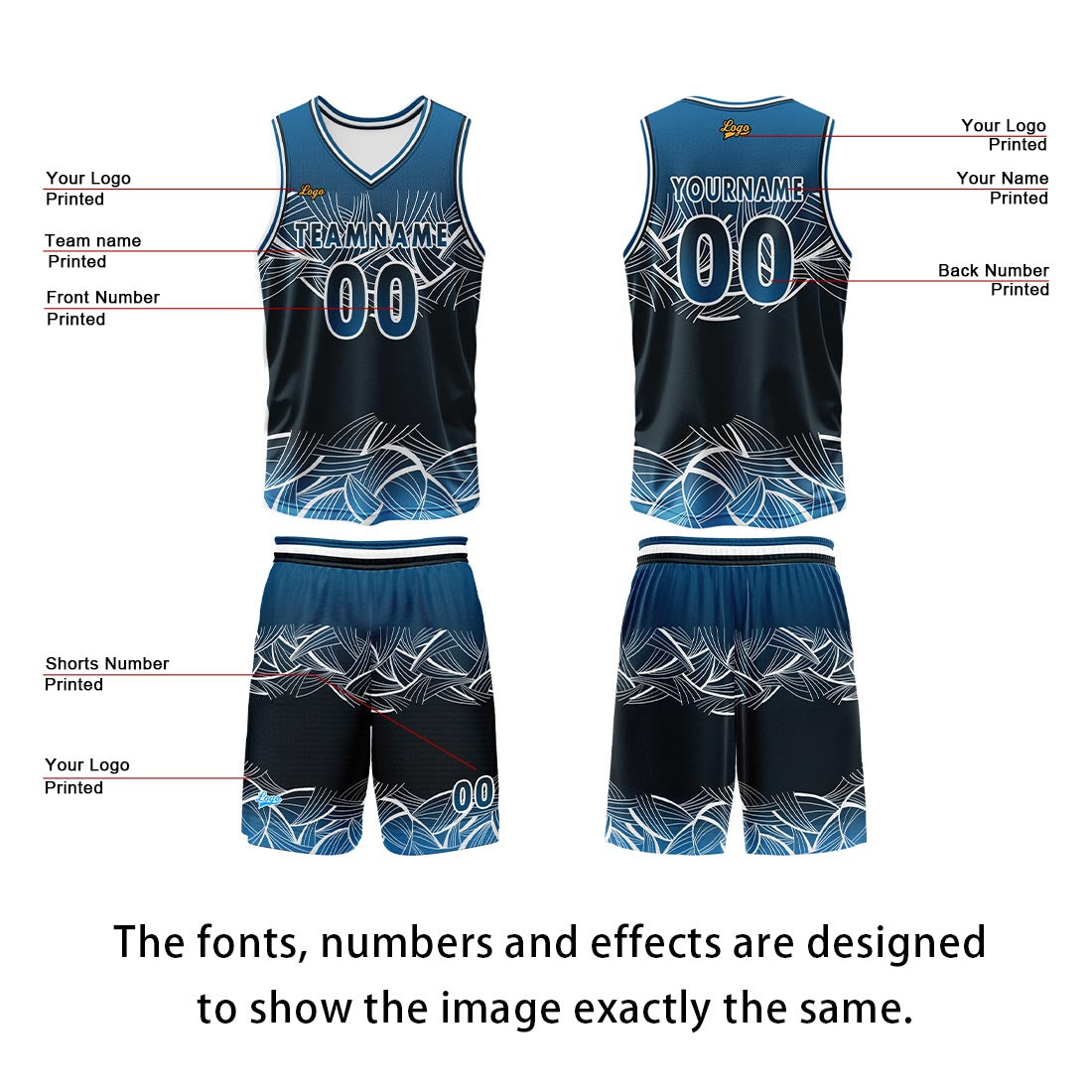 Custom Dark Blue Basketball Jersey Uniform Suit Printed Your Logo Name Number enthsush