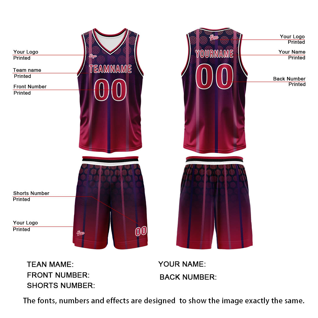 Custom Red Basketball Jersey Uniform Suit Printed Your Logo Name Number enthsush