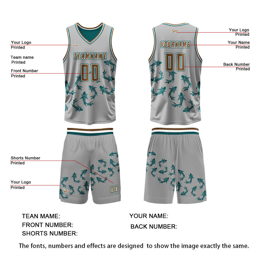 Custom Gray Green Reversible Basketball Suit for Adults and Kids Personalized Jersey enthsush