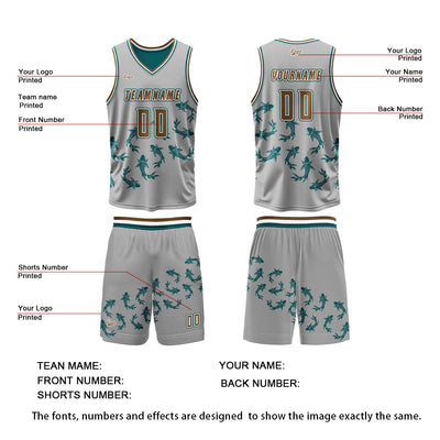 Custom Gray Green Reversible Basketball Suit for Adults and Kids Personalized Jersey enthsush