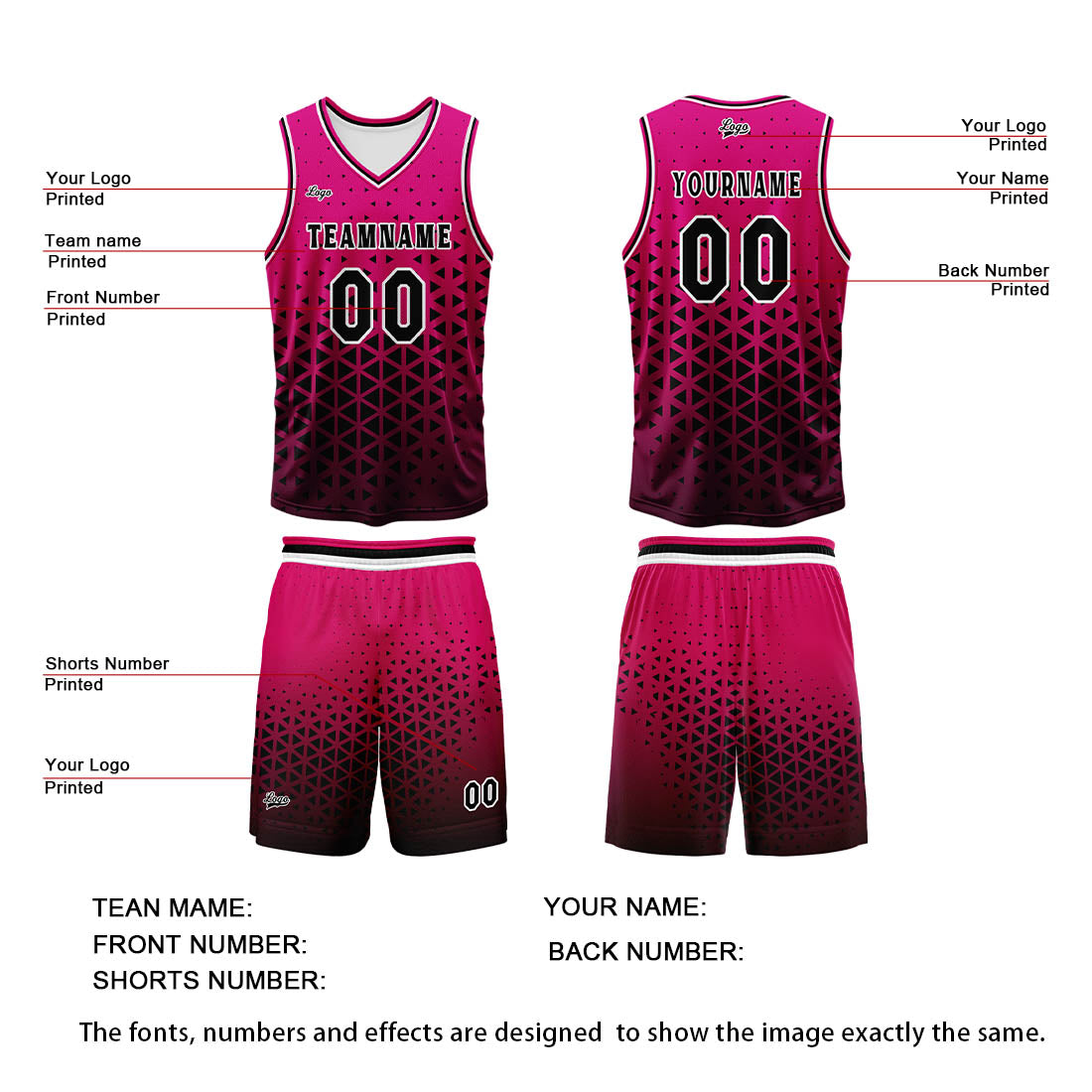 Custom Pink Black Basketball Jersey Uniform Suit Printed Your Logo Name Number enthsush