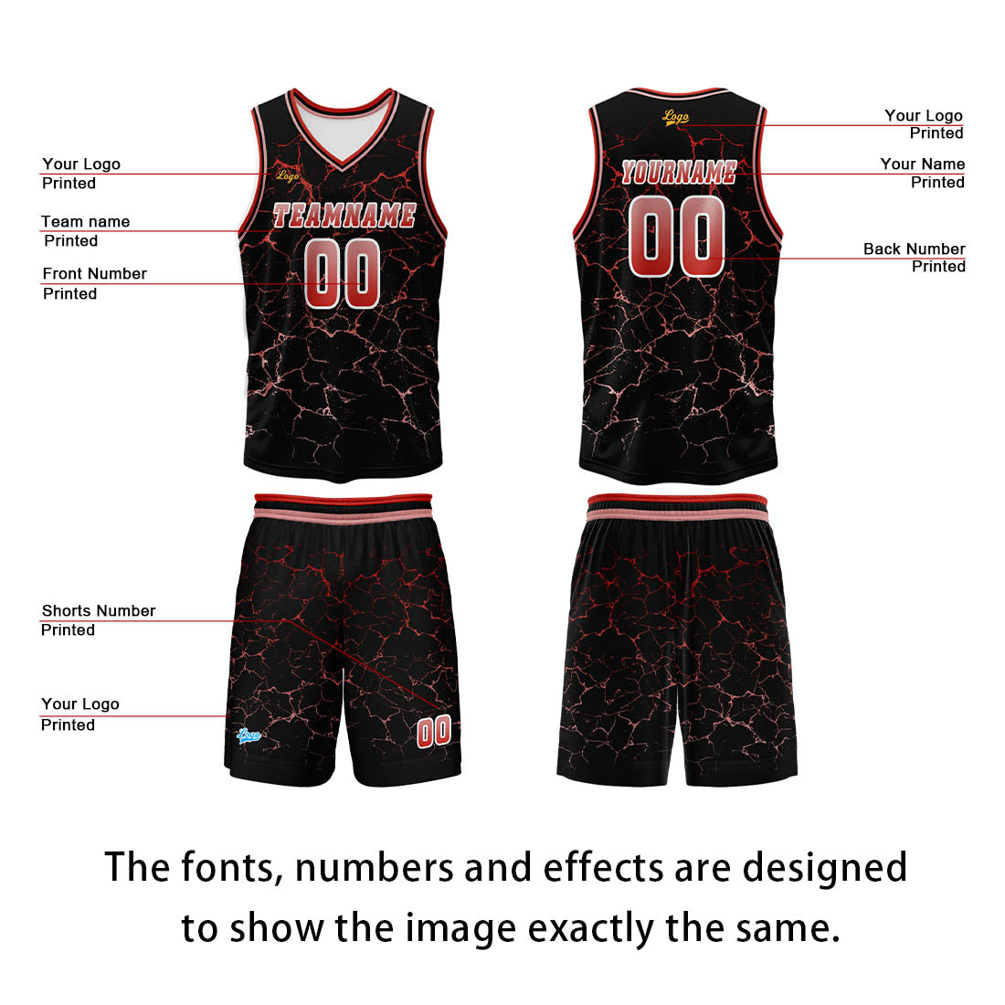Custom Red Basketball Jersey Uniform Suit Printed Your Logo Name Number enthsush