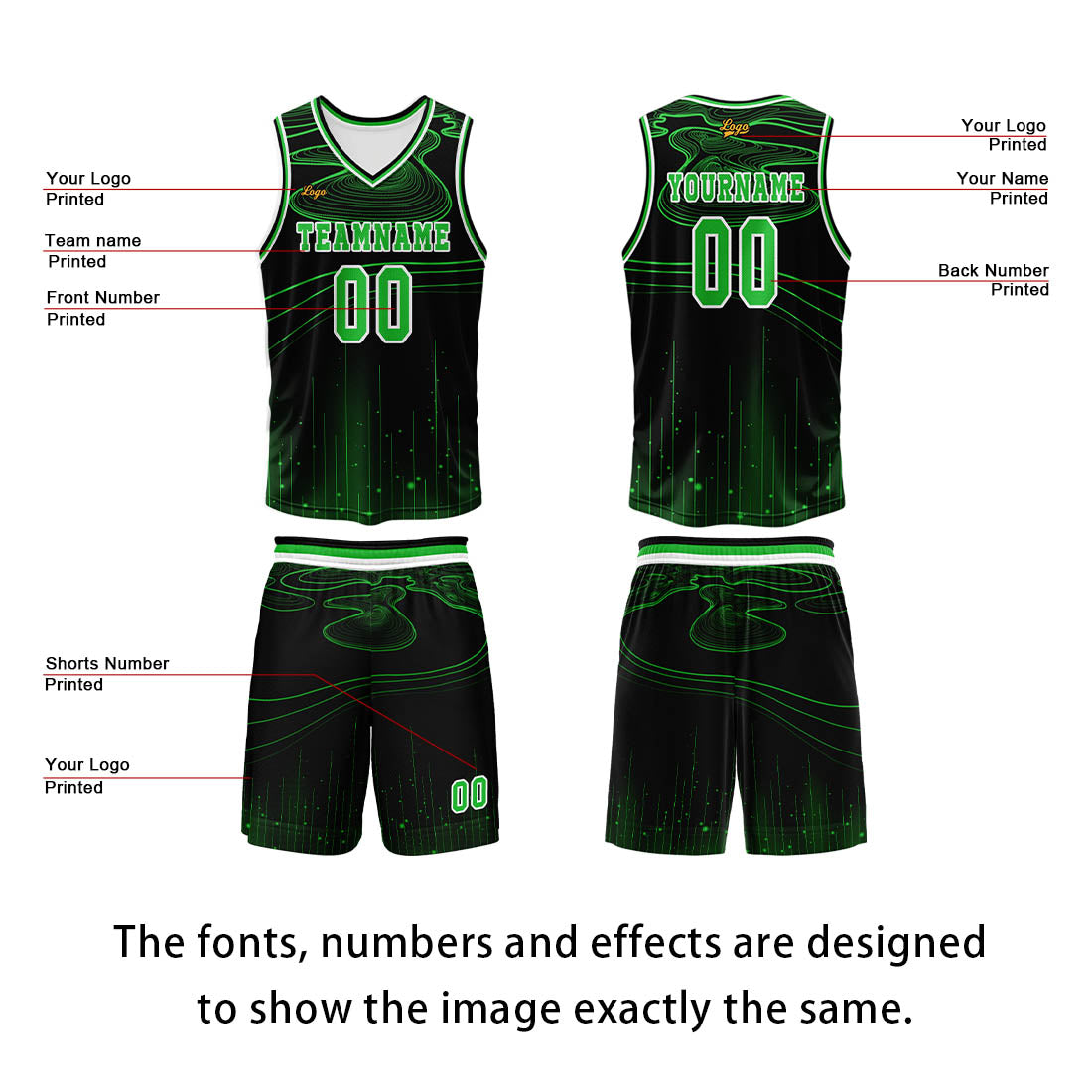 Custom Green Basketball Jersey Uniform Suit Printed Your Logo Name Number enthsush