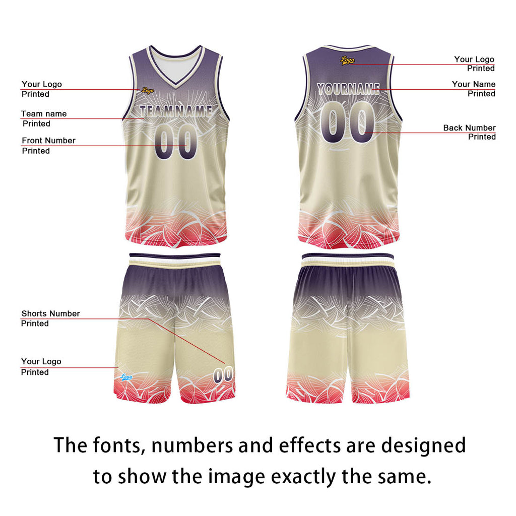 Custom Purple Flesh Color Basketball Jersey Uniform Suit Printed Your Logo Name Number enthsush