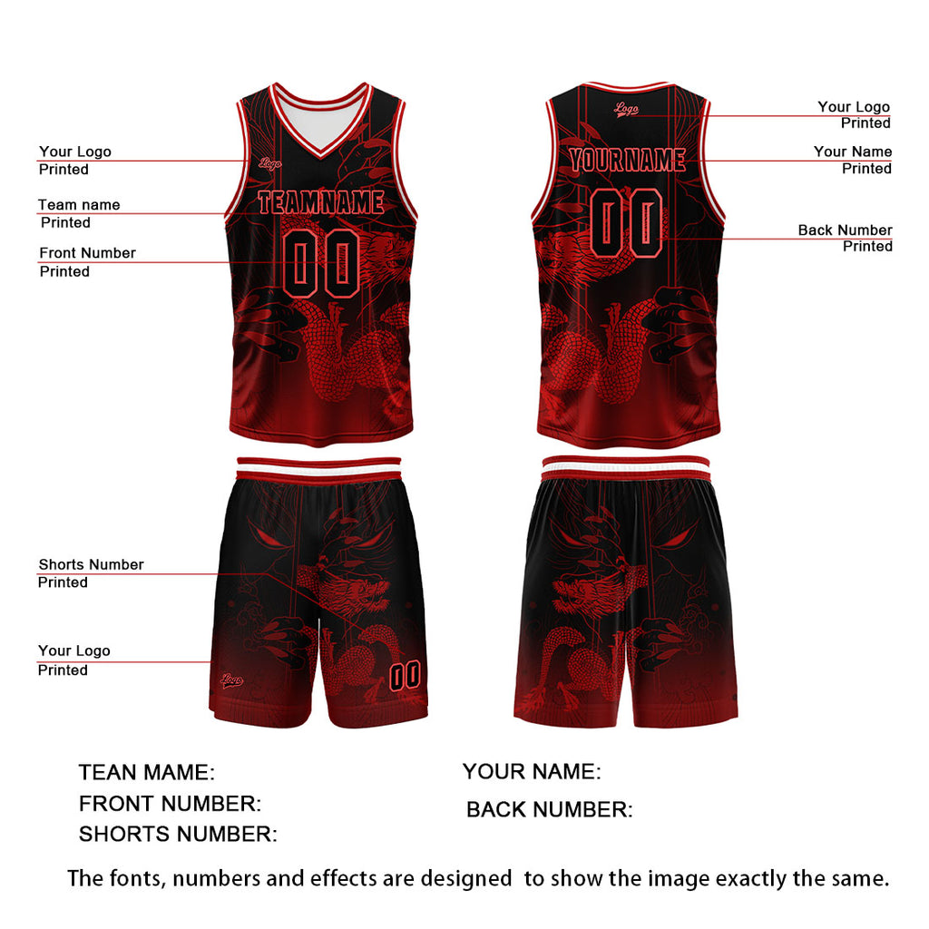 Custom Red Reversible Basketball Suit for Adults and Kids Personalized Jersey enthsush