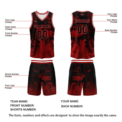 Custom Red Reversible Basketball Suit for Adults and Kids Personalized Jersey enthsush