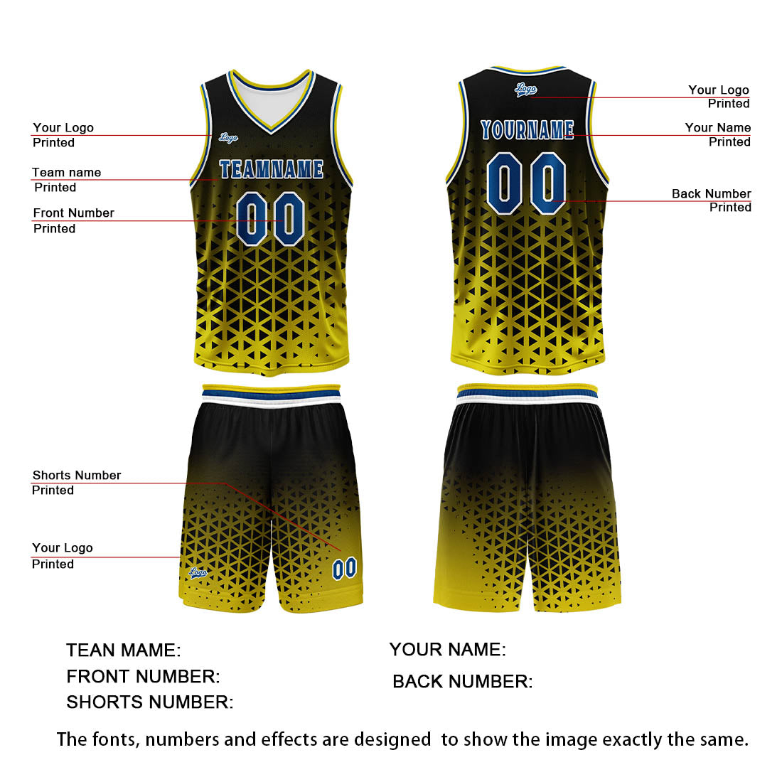 Custom Yellow Blue Basketball Jersey Uniform Suit Printed Your Logo Name Number enthsush