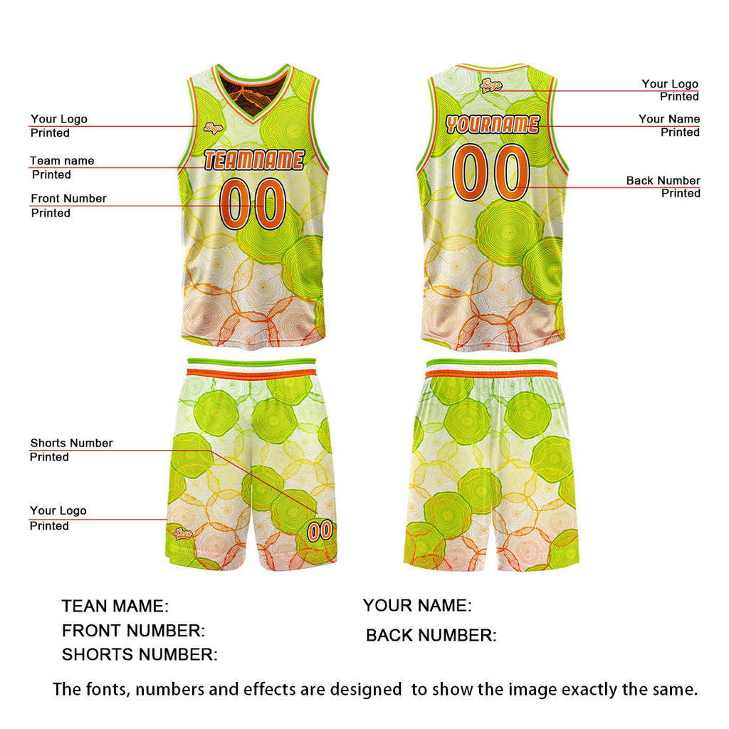Custom Green Orange Reversible Basketball Suit for Adults and Kids Personalized Jersey enthsush