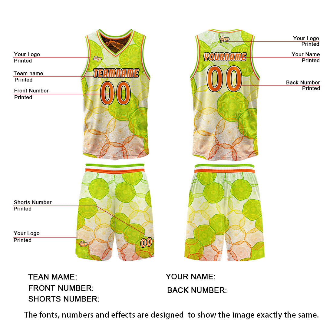 Custom Green Orange Reversible Basketball Suit for Adults and Kids Personalized Jersey enthsush