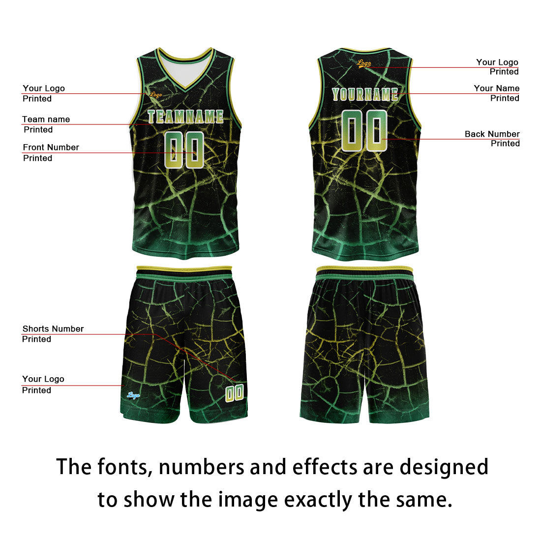 Custom Green Basketball Jersey Uniform Suit Printed Your Logo Name Number enthsush