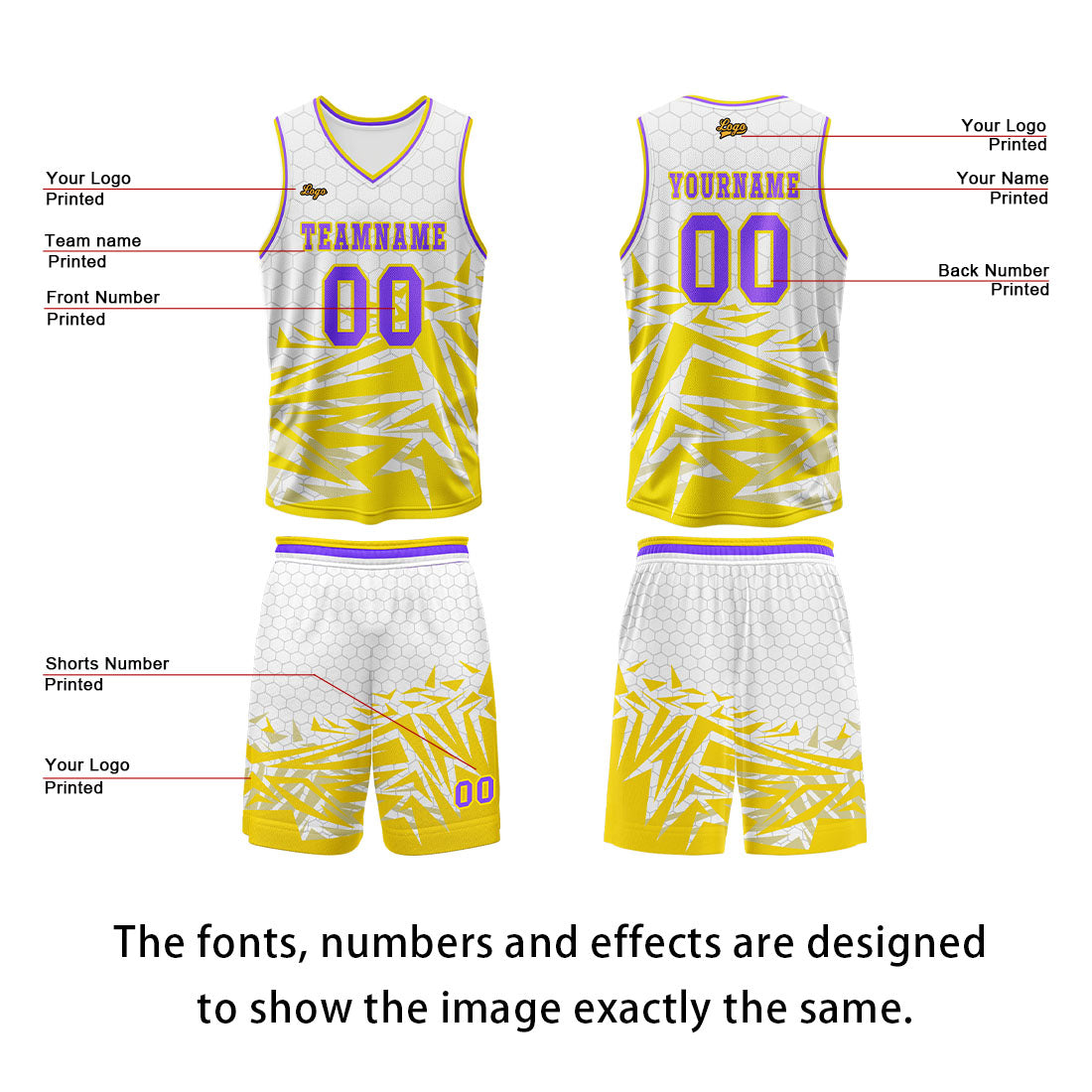 Custom Yellow Violet Basketball Jersey Uniform Suit Printed Your Logo Name Number enthsush