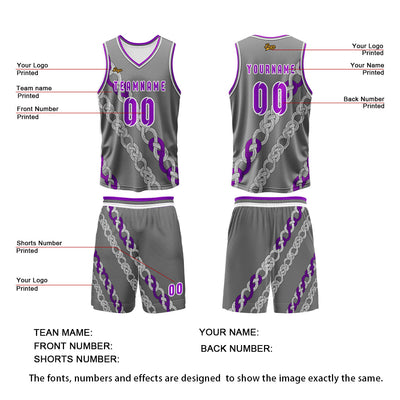 Custom Gray Violet Basketball Jersey Uniform Suit Printed Your Logo Name Number enthsush