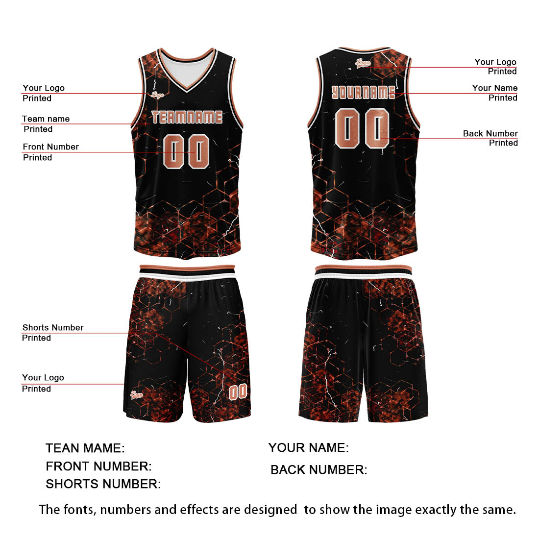 Custom Orange Basketball Jersey Uniform Suit Printed Your Logo Name Number enthsush