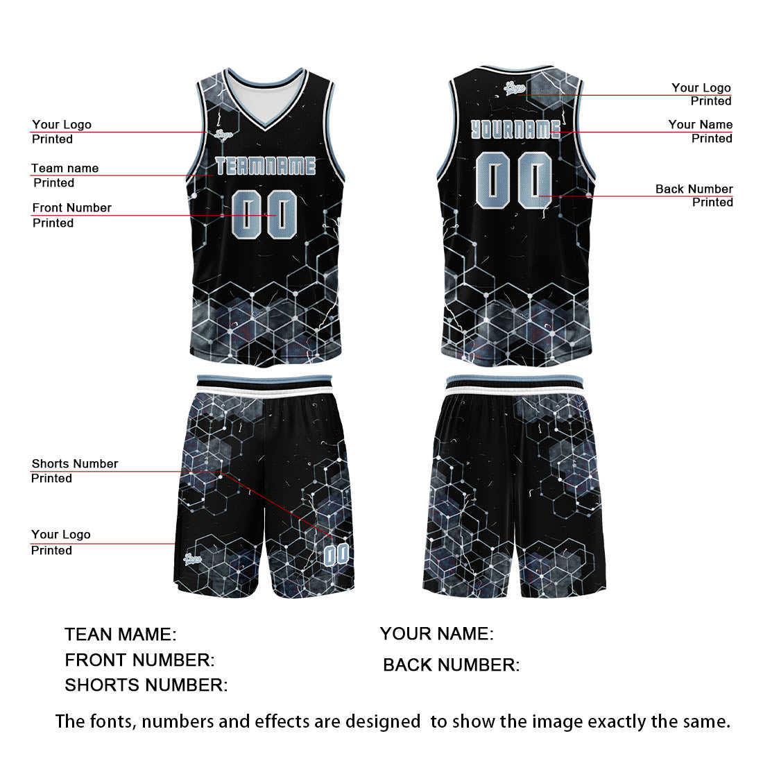 Custom Gray Blue Basketball Jersey Uniform Suit Printed Your Logo Name Number enthsush