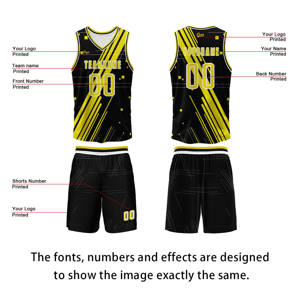Custom Black Yellow Basketball Jersey Uniform Suit Printed Your Logo Name Number enthsush