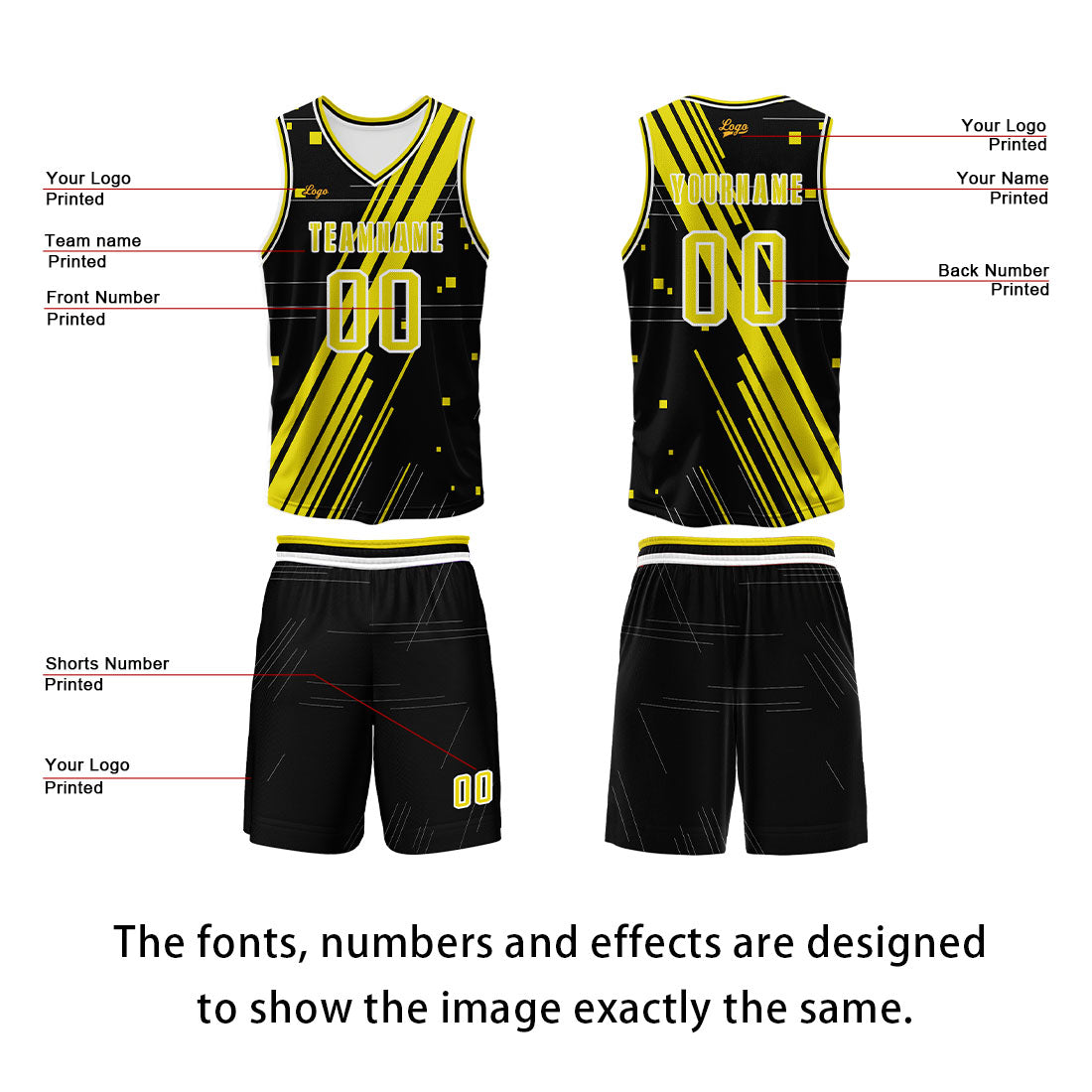 Custom Black Yellow Basketball Jersey Uniform Suit Printed Your Logo Name Number enthsush