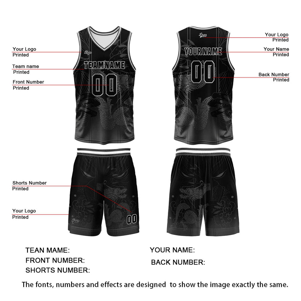 Custom Black Reversible Basketball Suit for Adults and Kids Personalized Jersey enthsush