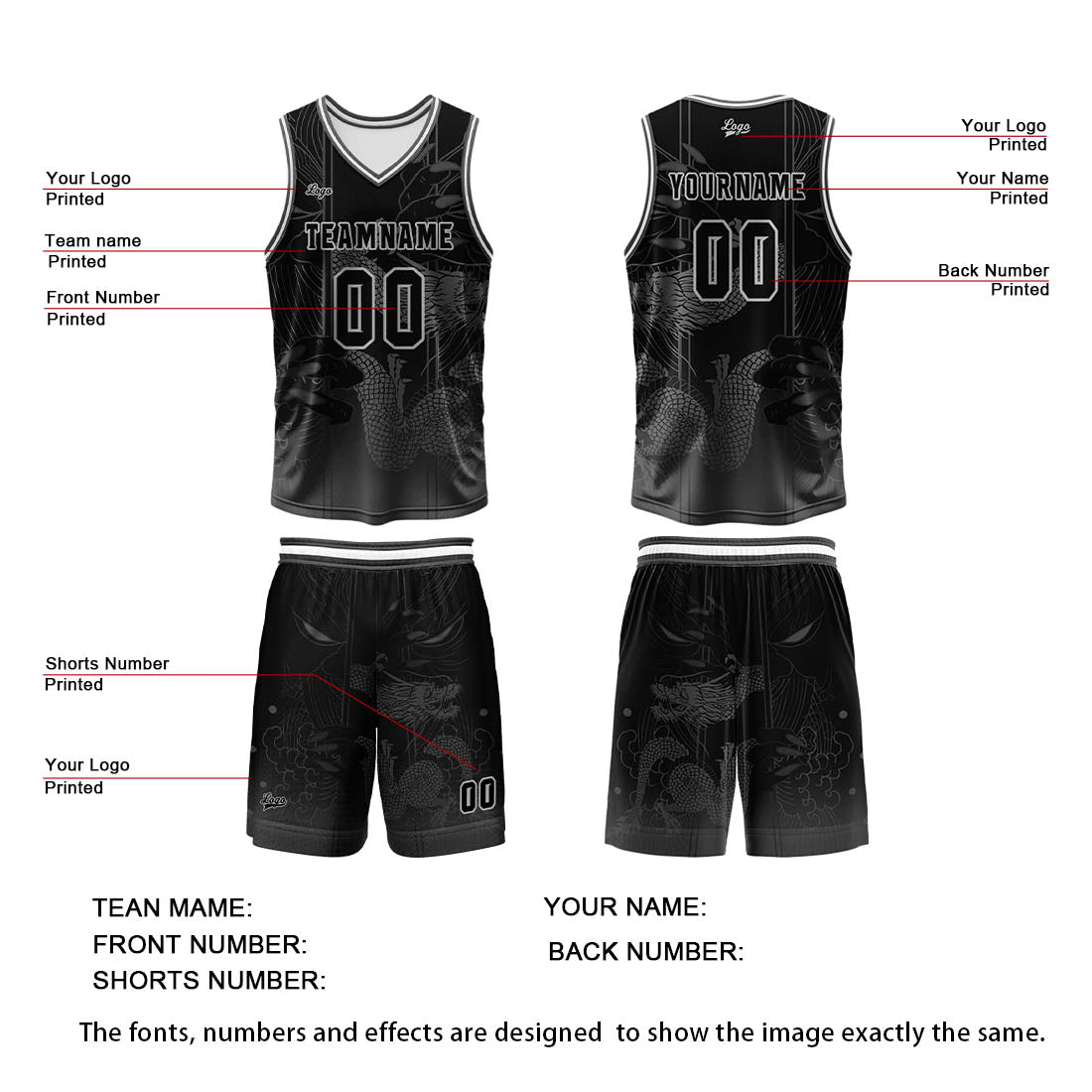 Custom Black Reversible Basketball Suit for Adults and Kids Personalized Jersey enthsush