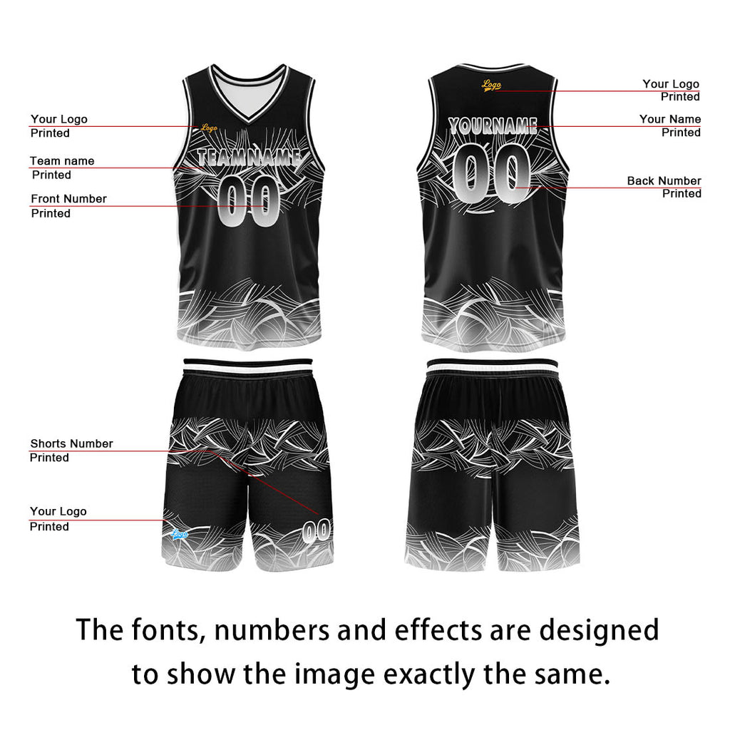 Custom Black White Basketball Jersey Uniform Suit Printed Your Logo Name Number enthsush