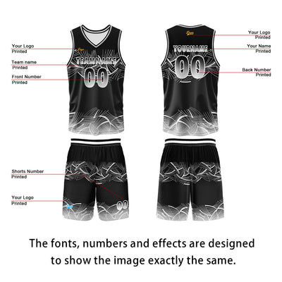 Custom Black White Basketball Jersey Uniform Suit Printed Your Logo Name Number enthsush