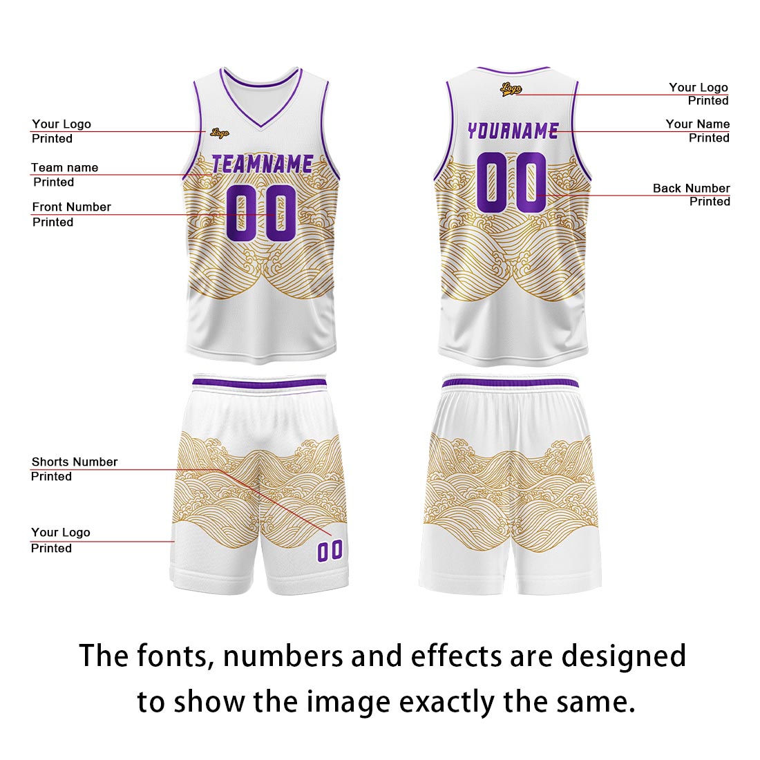 Custom White Yellow Violet Basketball Jersey Uniform Suit Printed Your Logo Name Number enthsush