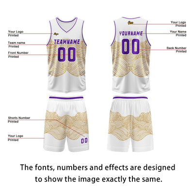 Custom White Yellow Violet Basketball Jersey Uniform Suit Printed Your Logo Name Number enthsush