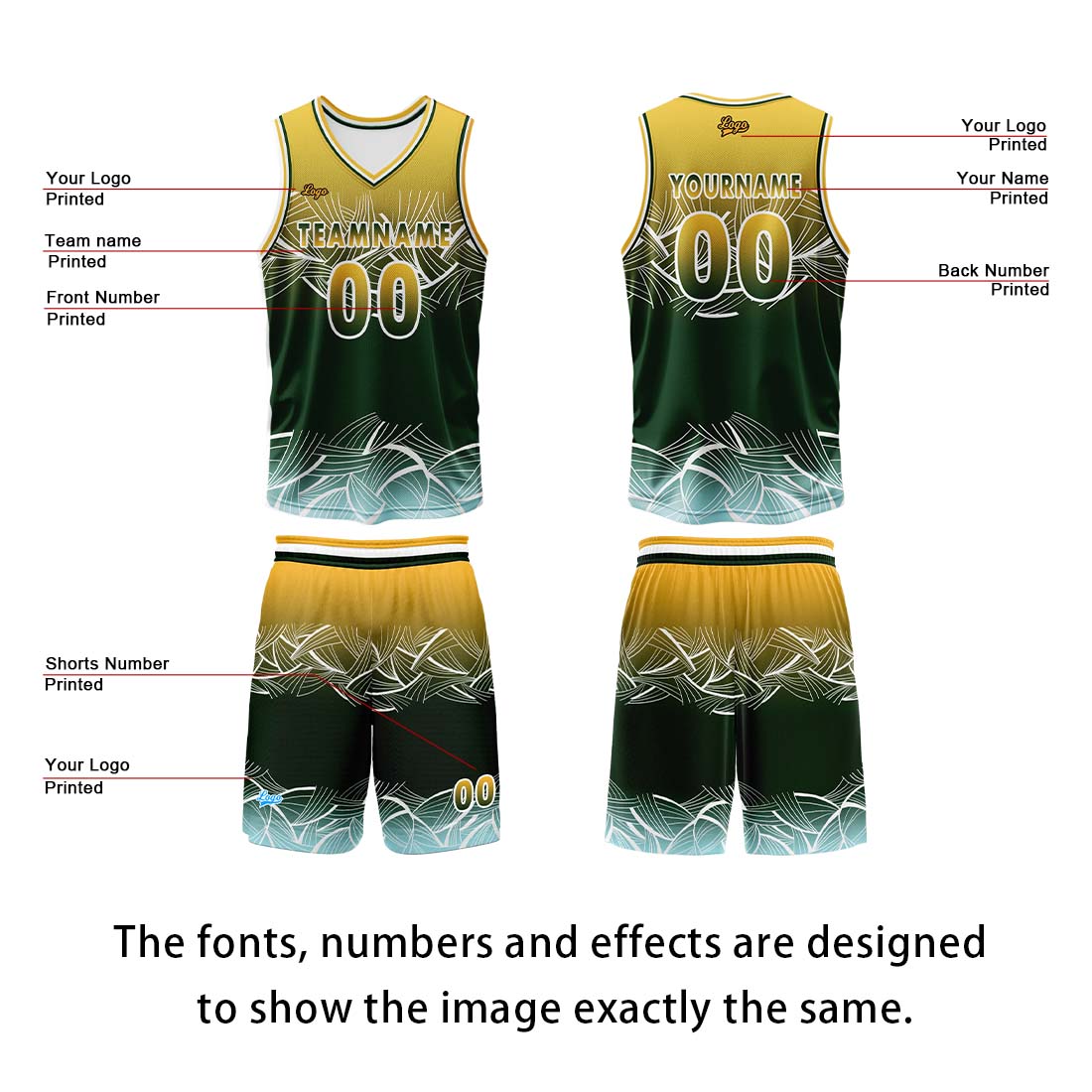 Custom Yellow Green Basketball Jersey Uniform Suit Printed Your Logo Name Number enthsush
