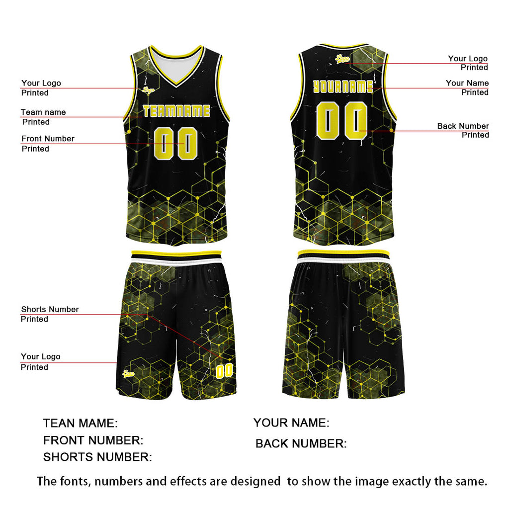 Custom Yellow Basketball Jersey Uniform Suit Printed Your Logo Name Number enthsush