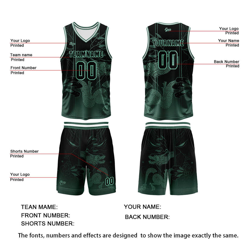 Custom Green Reversible Basketball Suit for Adults and Kids Personalized Jersey enthsush