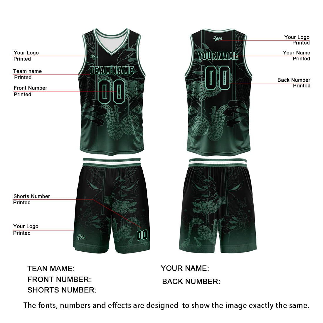Custom Green Reversible Basketball Suit for Adults and Kids Personalized Jersey enthsush