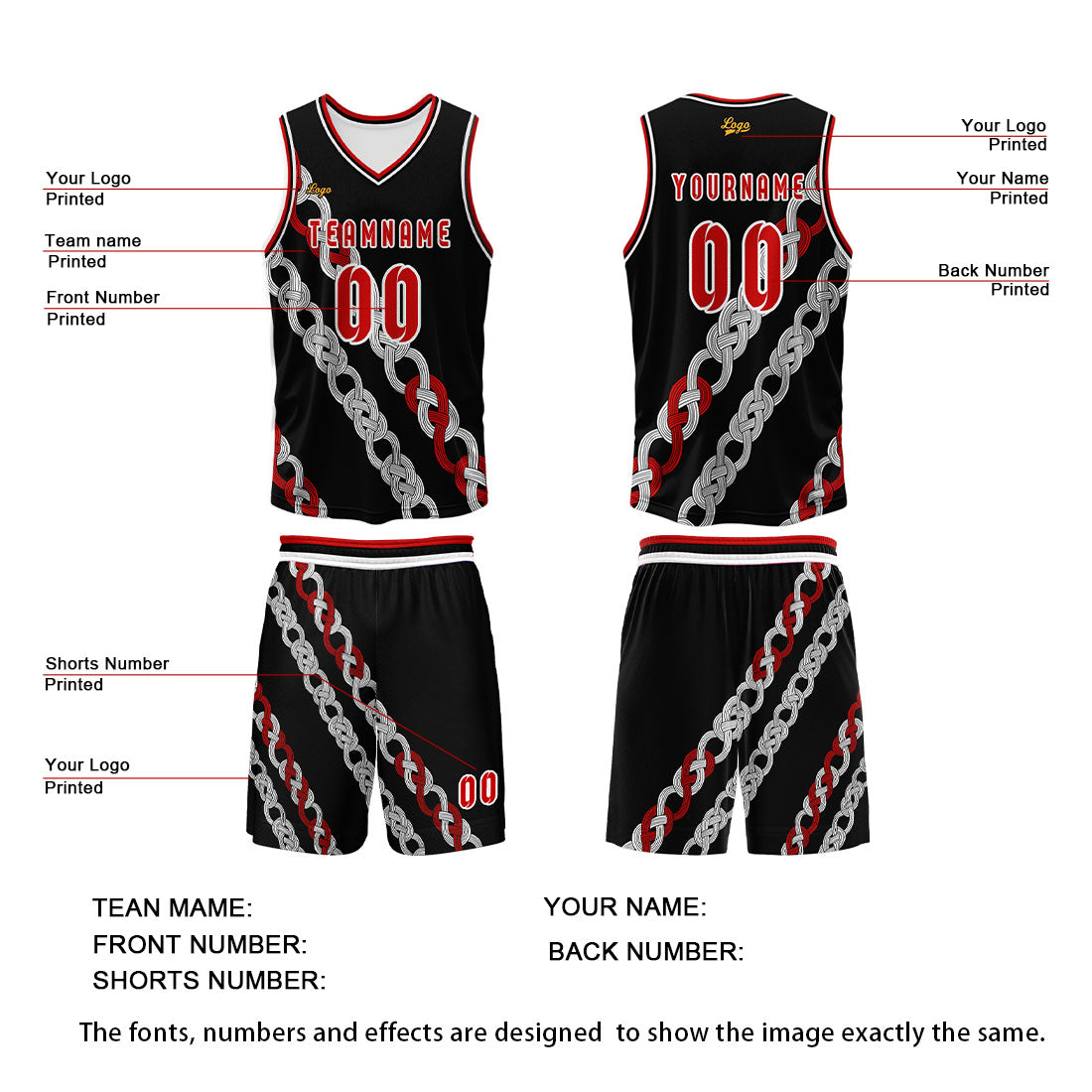 Custom Black Red Basketball Jersey Uniform Suit Printed Your Logo Name Number enthsush