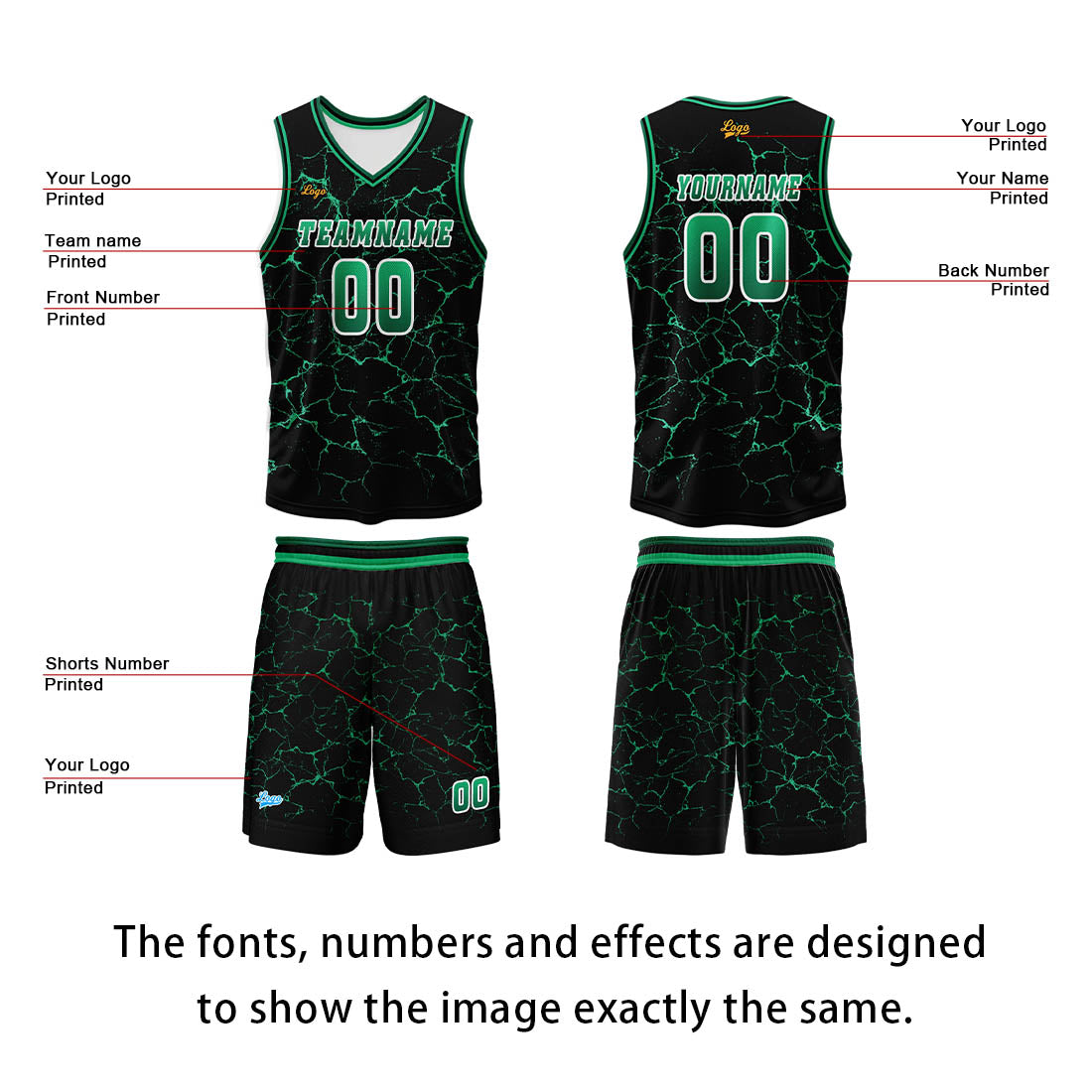 Custom Green Basketball Jersey Uniform Suit Printed Your Logo Name Number enthsush