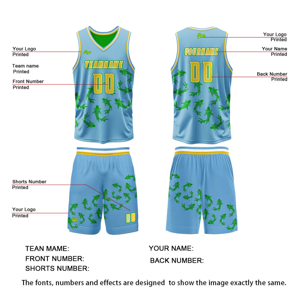 Custom Blue Green Reversible Basketball Suit for Adults and Kids Personalized Jersey enthsush