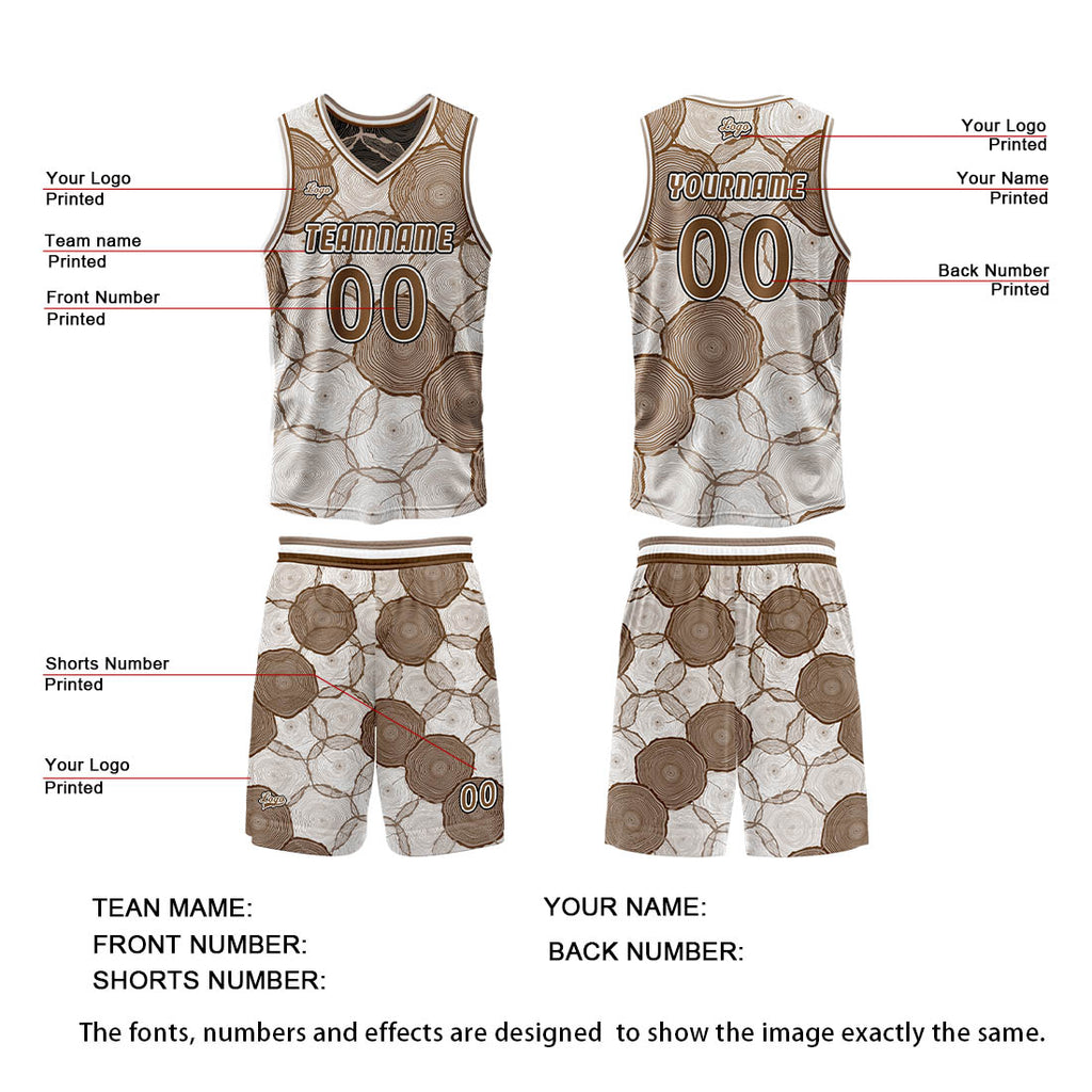 Custom Brown Reversible Basketball Suit for Adults and Kids Personalized Jersey enthsush