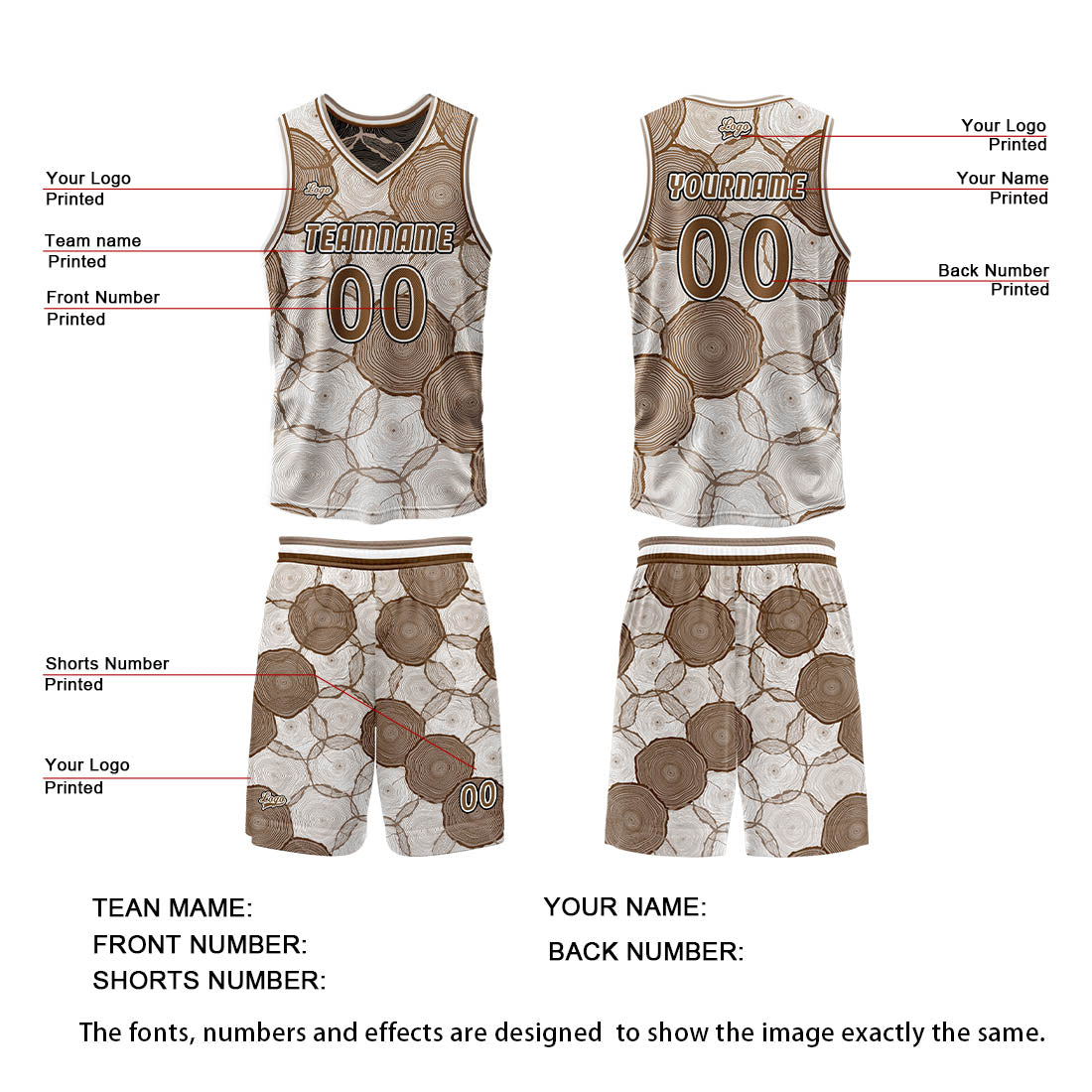 Custom Brown Reversible Basketball Suit for Adults and Kids Personalized Jersey enthsush