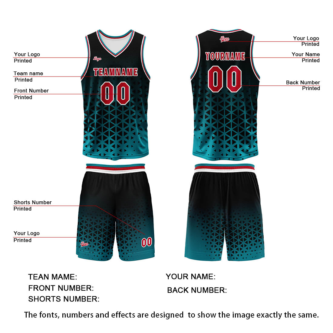Custom Green Red Basketball Jersey Uniform Suit Printed Your Logo Name Number enthsush
