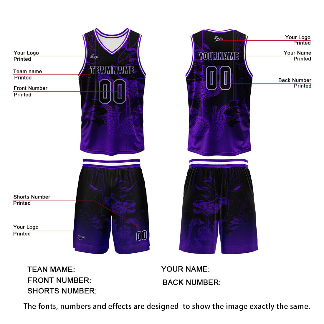 Custom Purple Reversible Basketball Suit for Adults and Kids Personalized Jersey enthsush