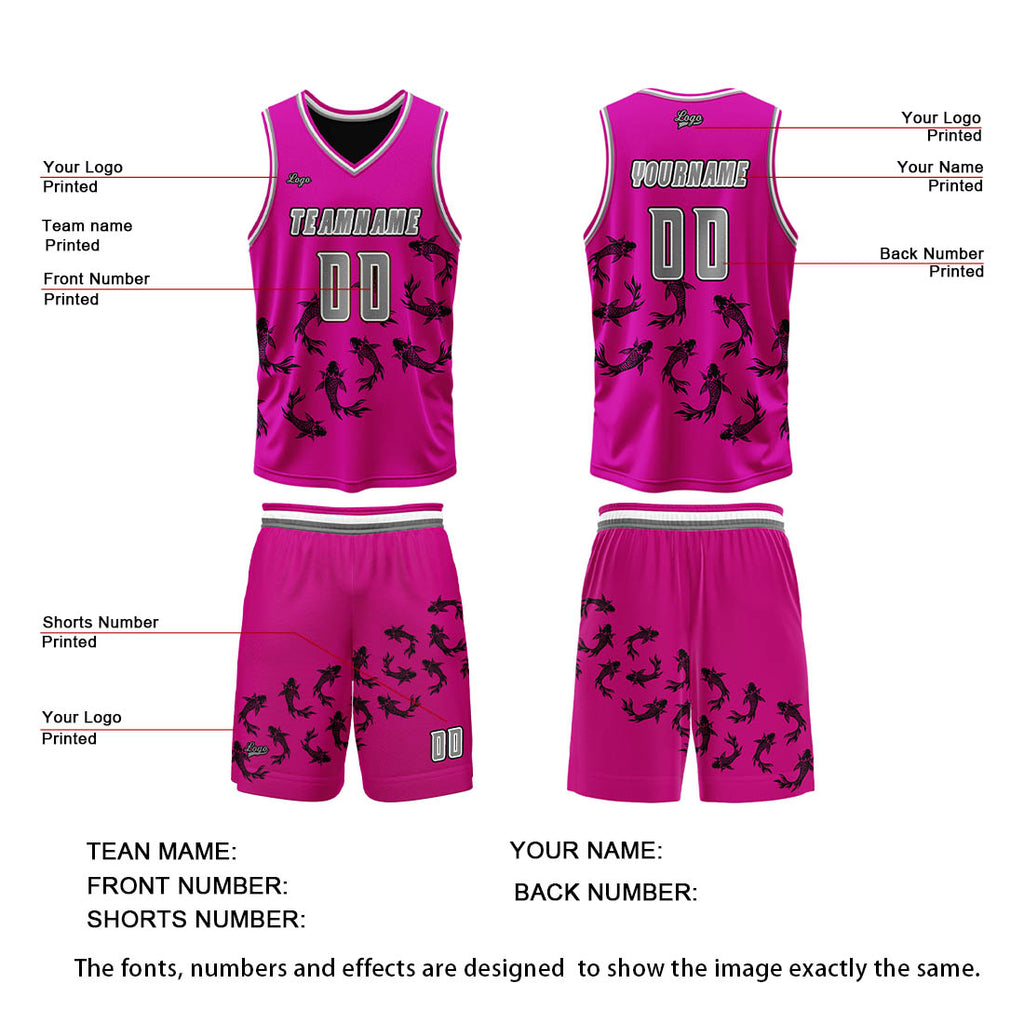 Custom Plum Pink Black Reversible Basketball Suit for Adults and Kids Personalized Jersey enthsush