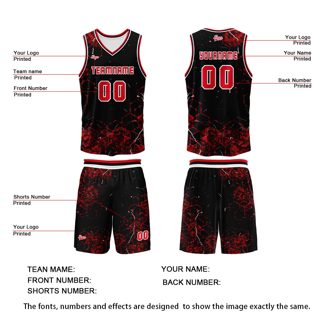 Custom Red Basketball Jersey Uniform Suit Printed Your Logo Name Number enthsush