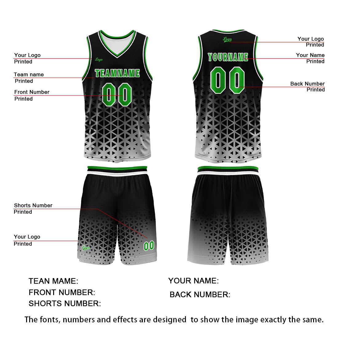 Custom  Green White Basketball Jersey Uniform Suit Printed Your Logo Name Number enthsush