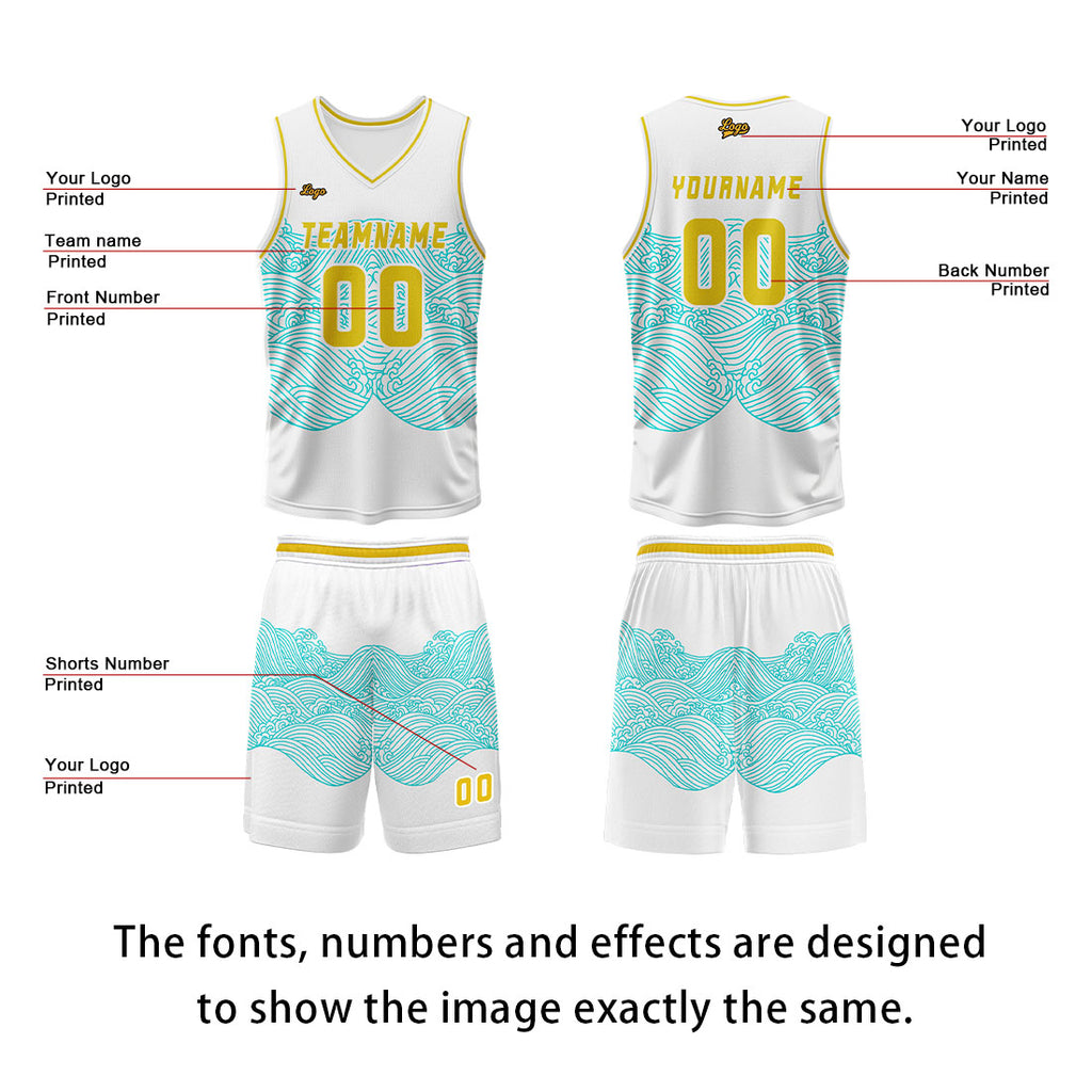 Custom White Blue Lemon Yellow Basketball Jersey Uniform Suit Printed Your Logo Name Number enthsush