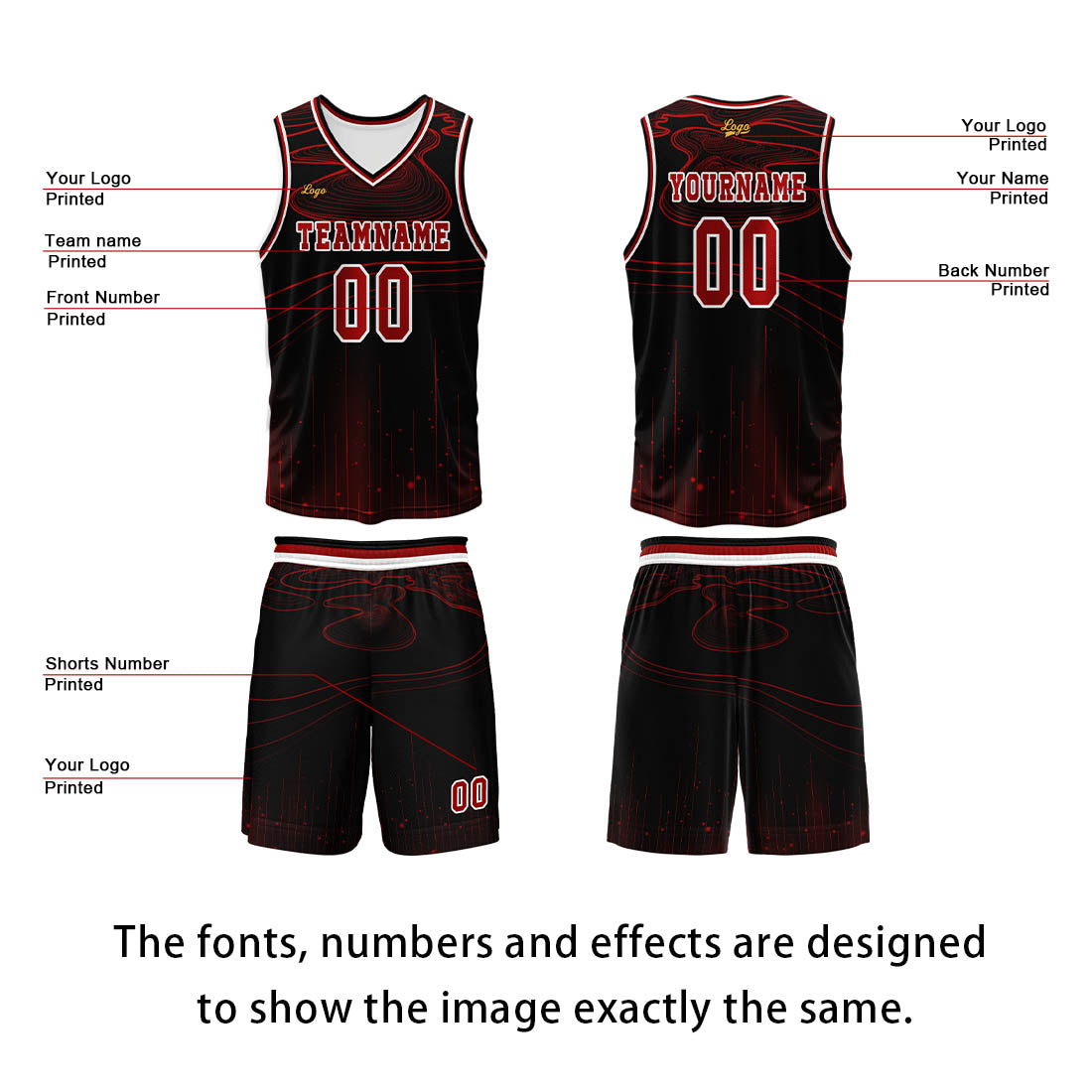 Custom Black Red Basketball Jersey Uniform Suit Printed Your Logo Name Number enthsush