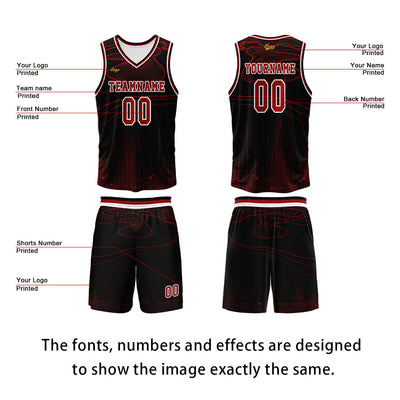 Custom Black Red Basketball Jersey Uniform Suit Printed Your Logo Name Number enthsush