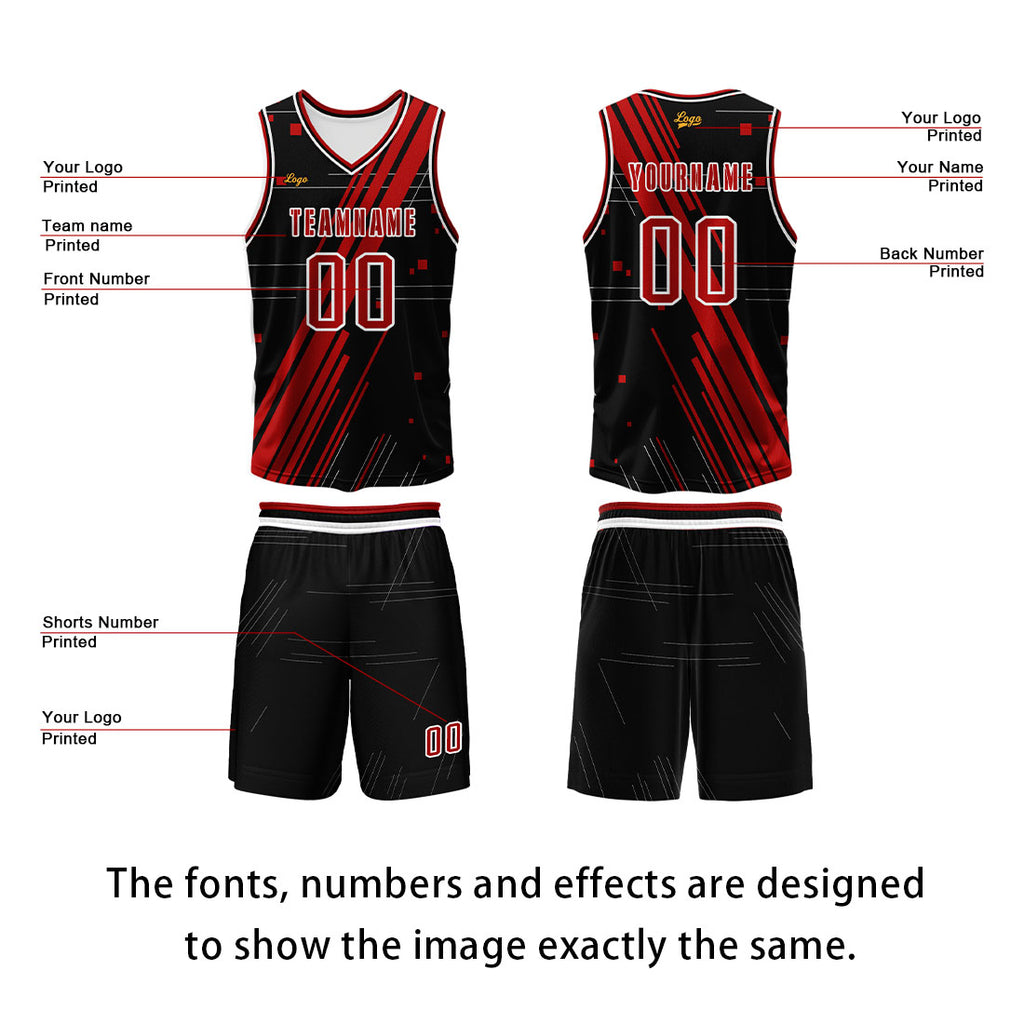 Custom Black Red Basketball Jersey Uniform Suit Printed Your Logo Name Number enthsush