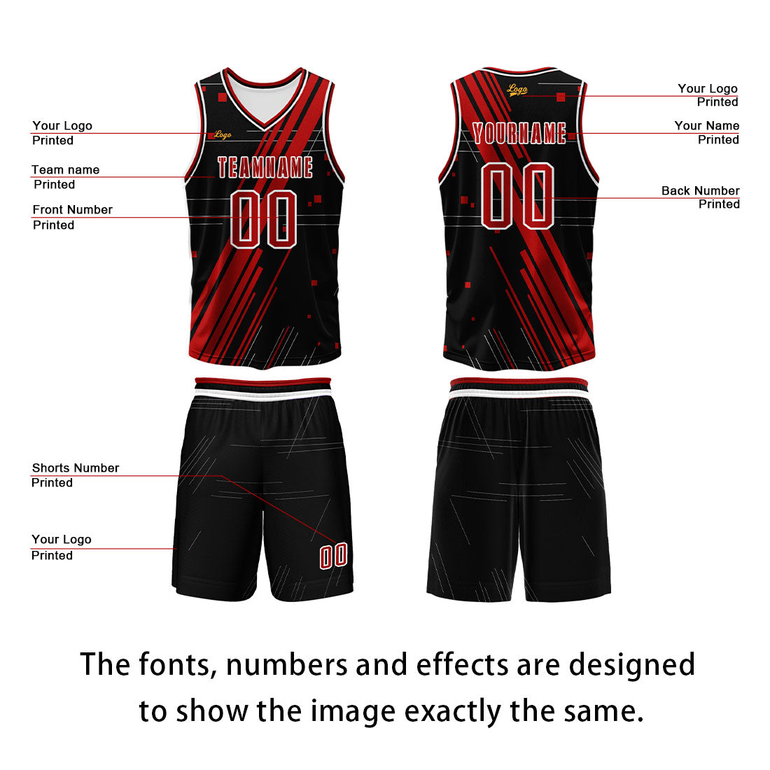 Custom Black Red Basketball Jersey Uniform Suit Printed Your Logo Name Number enthsush