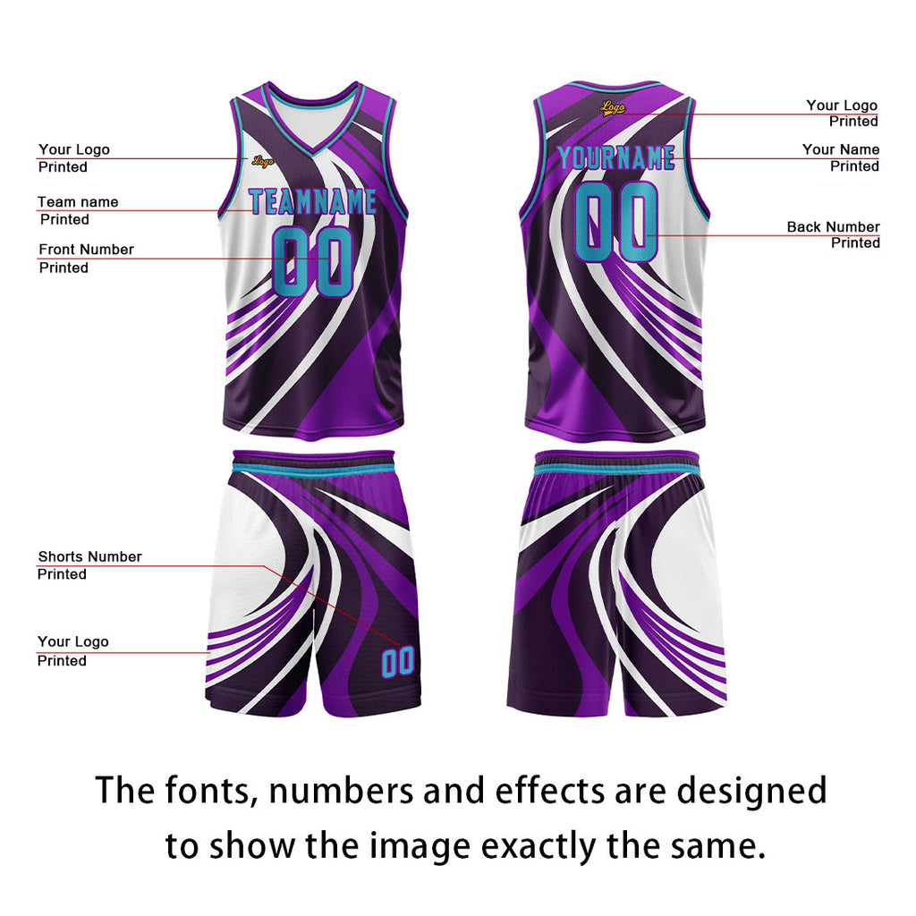 Custom Violet Blue Basketball Jersey Uniform Suit Printed Your Logo Name Number enthsush