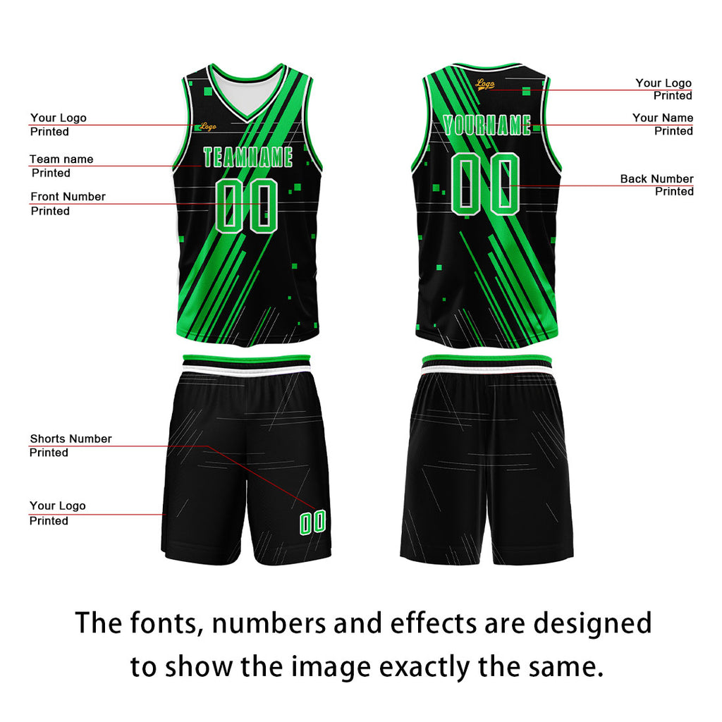 Custom Black Green Basketball Jersey Uniform Suit Printed Your Logo Name Number enthsush